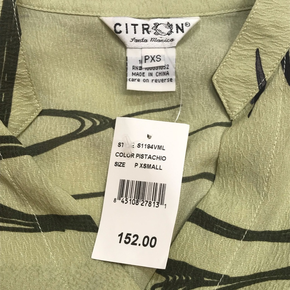 NEW NWT Citron Santa Monica lt green silk top blouse shirt PXS - Picture 6 of 10